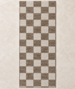 Light Brown Checker Machine Washable Rug