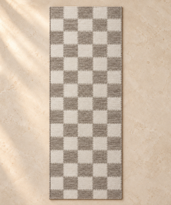 Tan Checker Machine Washable Rug